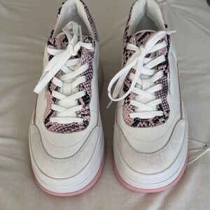 Michael Kors Hayes Lace Up Suede,Size 9, Smoky Rose & White Print Sneakers